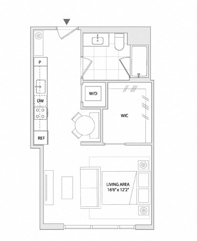 Floor plan for studio, 1 bath, 511 sqft